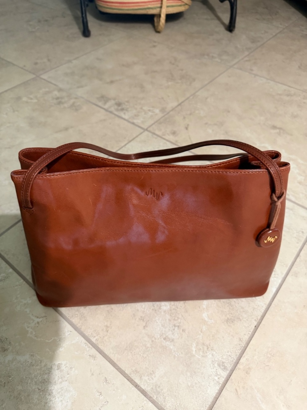 Fabulous Vintage Monsac Leather Shoulder Tote — Cognac Brown, Italian Leather - Picture 4 of 10